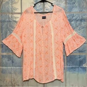 Cherokee Pink Floral Lace Trim Blouse Size 3X